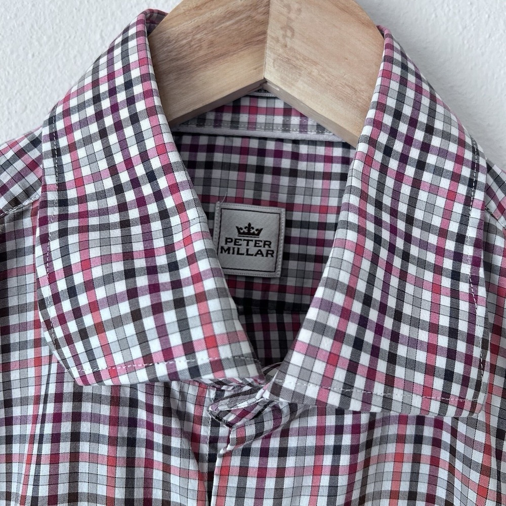 Peter Millar Men's Medium Cotton Gingham Plaid Long Sleeve Button Front Shirt